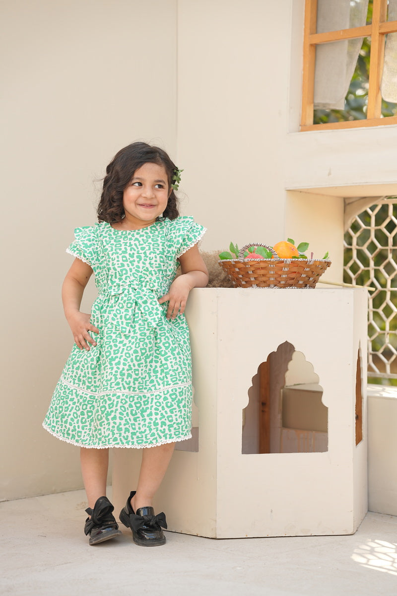 Green Leopard Print Lace Frock