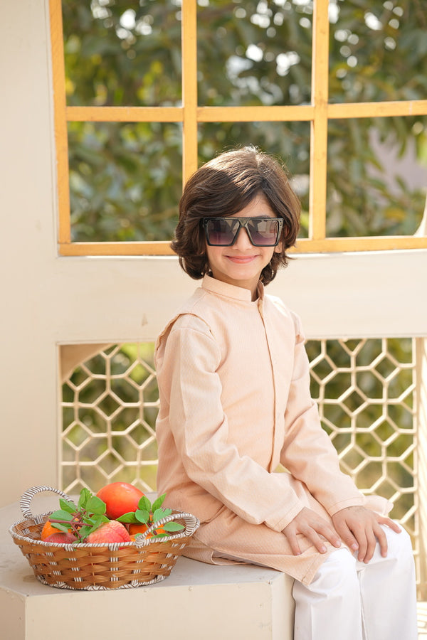 Cream Embroidered Kurta With Matching Waistcoat