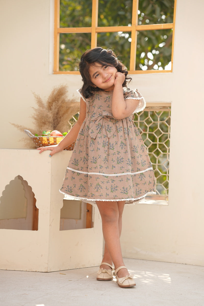 Pastel Brown Floral Lace Frock