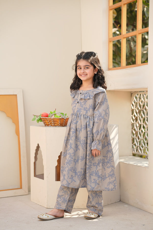 Graceful Leaf Print Cotton Frock & Trouser