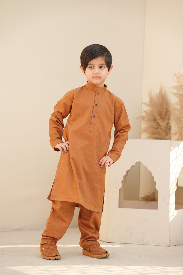 Brown Geometric Self Kurta & Matching Trouser