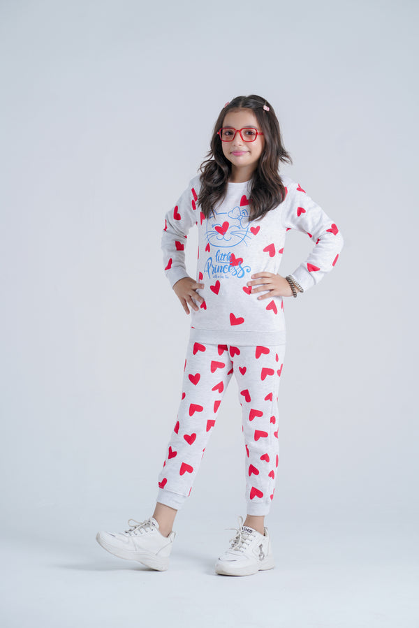 Little Princess With Hearts Fleece Sweatshirt & Trouser