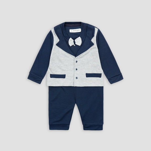 Elegant Baby Tuxedo Navy Romper with Bow Tie