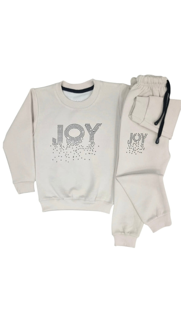 Beige Joy Embellished Fleece Tracksuit