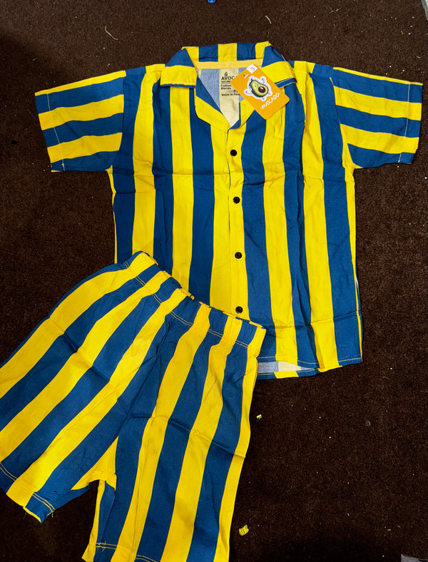 Resort Collar Yellow & Blue Striped Shirt & Short