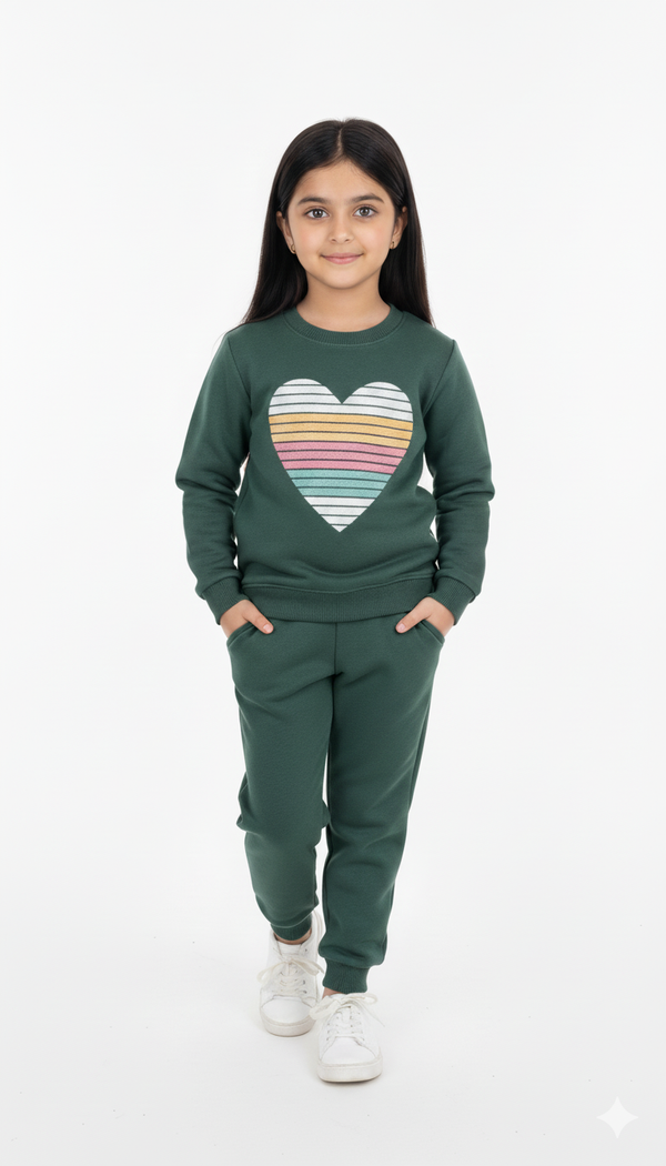 Heart Rainbow Striped Fleece Sweatshirt & Trouser