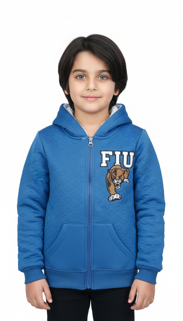 FIU Panther Embossed Fleece Blue Hoodie Zipper
