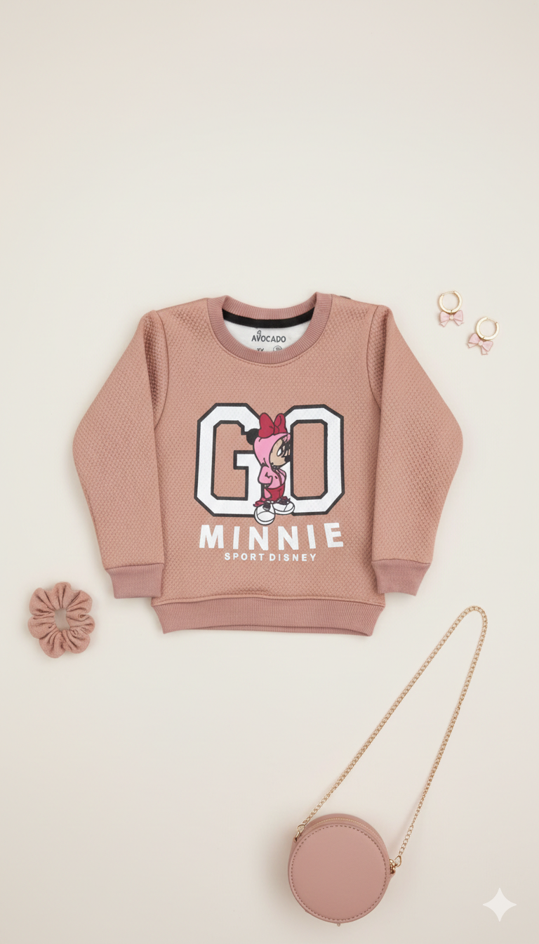 Go Minnie Peach Pink Embossed Fleece Sweatshirt