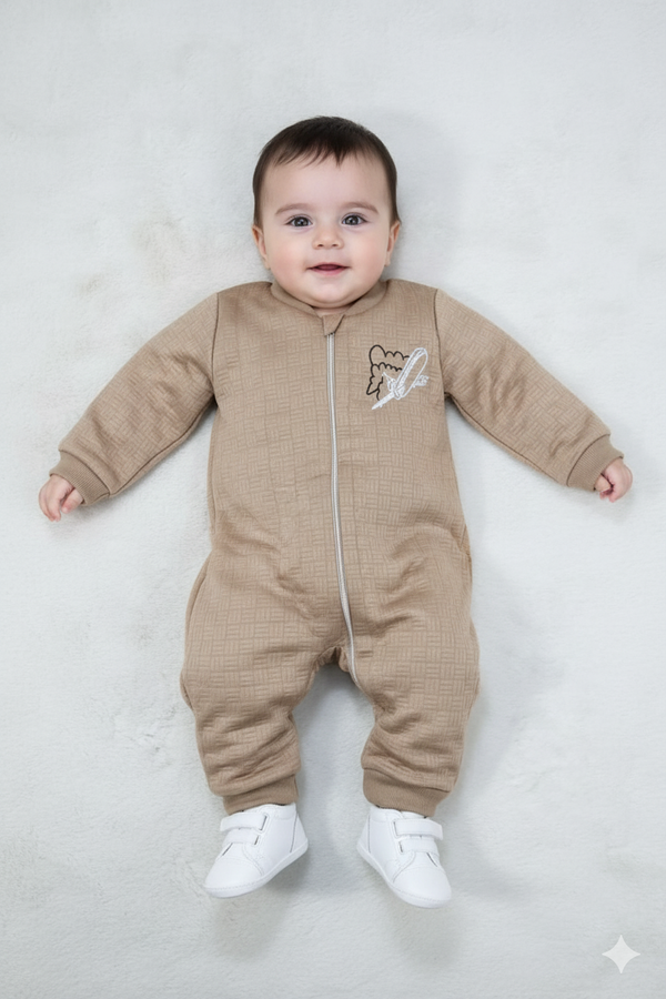 Aeroplane Light Brown Geometric Fur Romper
