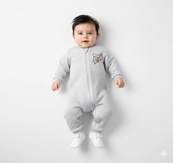 Aeroplane Light Grey Geometric Fur Romper