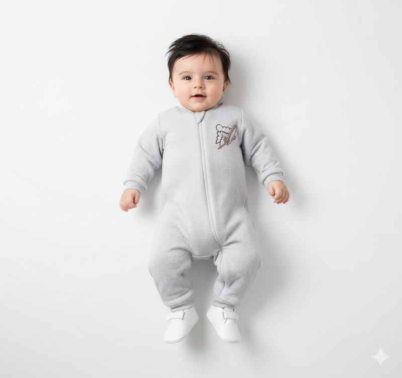 Aeroplane Light Grey Geometric Fur Romper