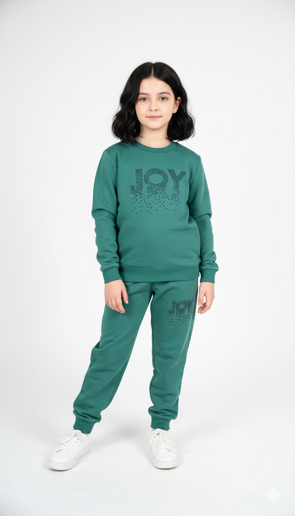 Green Joy Embellished Fleece Tracksuit
