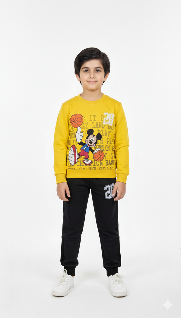28 Mickey Yellow Fleece Sweatshirt & Black Trouser