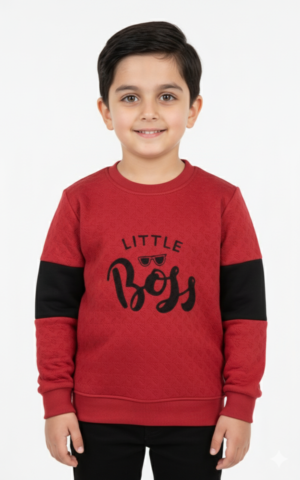Little Boss Embossed Lose Fit Mehroon Sweatshirt