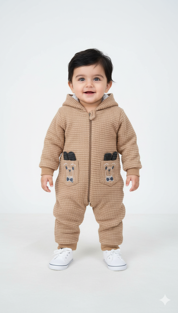Teddy Cozy Waffle Knit Camel Fur Romper