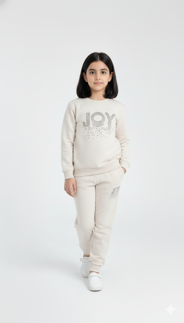 Beige Joy Embellished Fleece Tracksuit