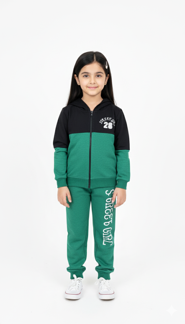 Street Girl Green/Black Panel Fleece Trouser