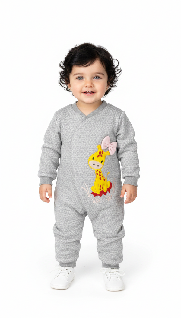 Giraffe Themed Quilted Embossed Grey Romper