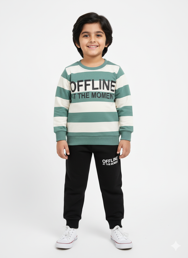 Offline Vibes Striped Fleece Sweatshirt & Trouser