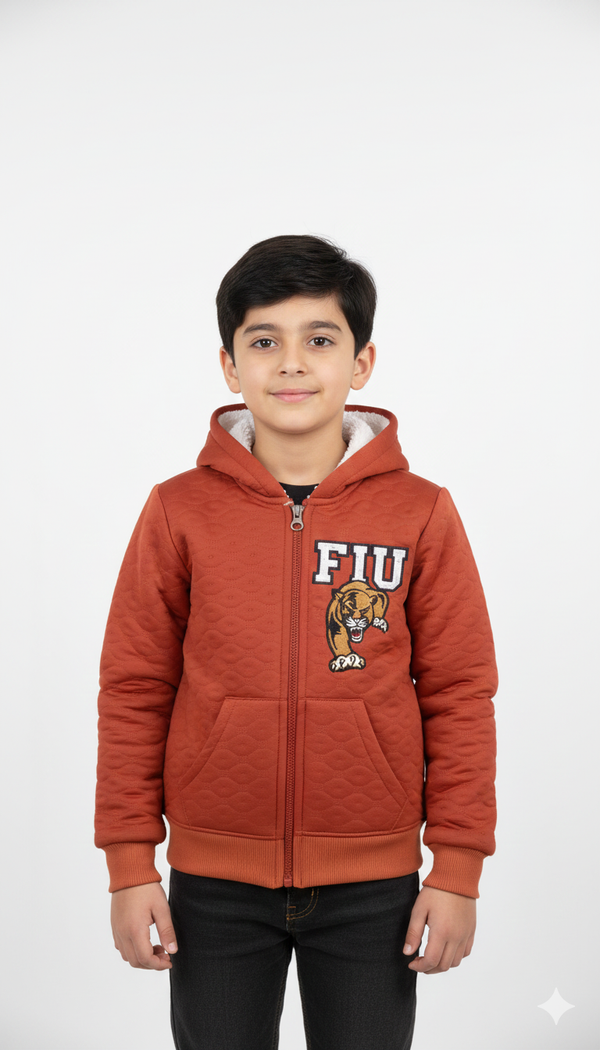 FIU Panther Embossed Fleece Red Hoodie Zipper