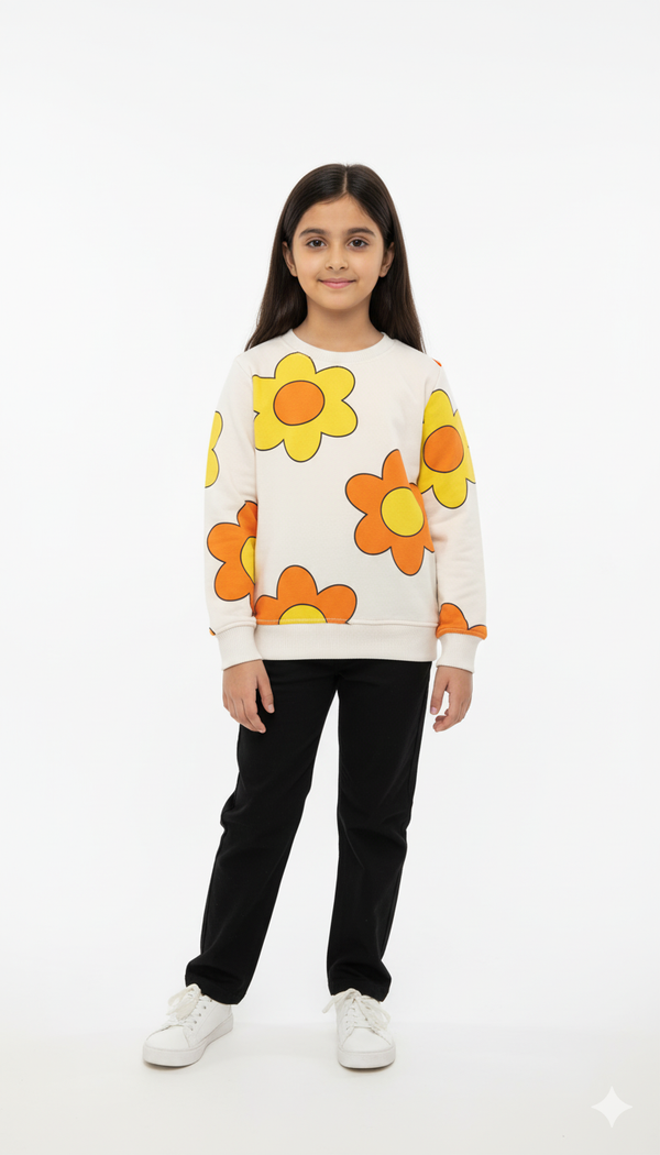 Playfull Daisy Print SweatShirt & Black Fleece Grip Trouser