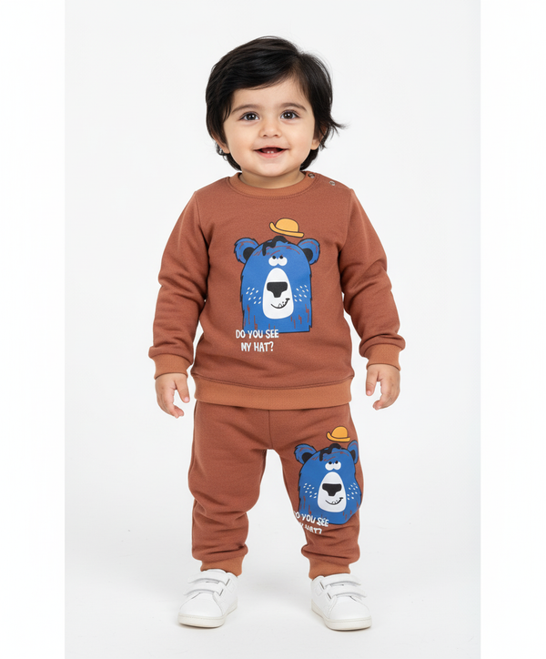 Blue Bear Hat Terry Winter Sweatshirt & Trouser Infant