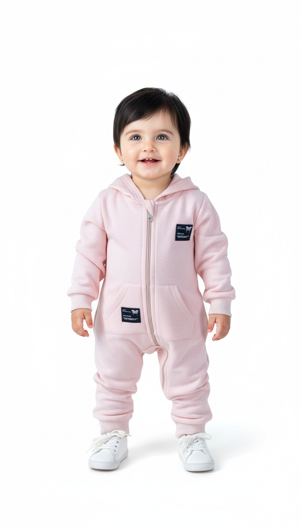 Butterfly Peach Fleece Romper