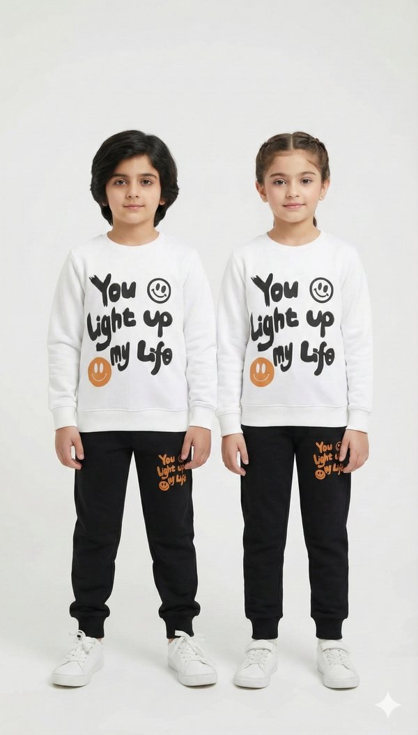 Smiley Glow White Fleece Sweatshirt & Trouser