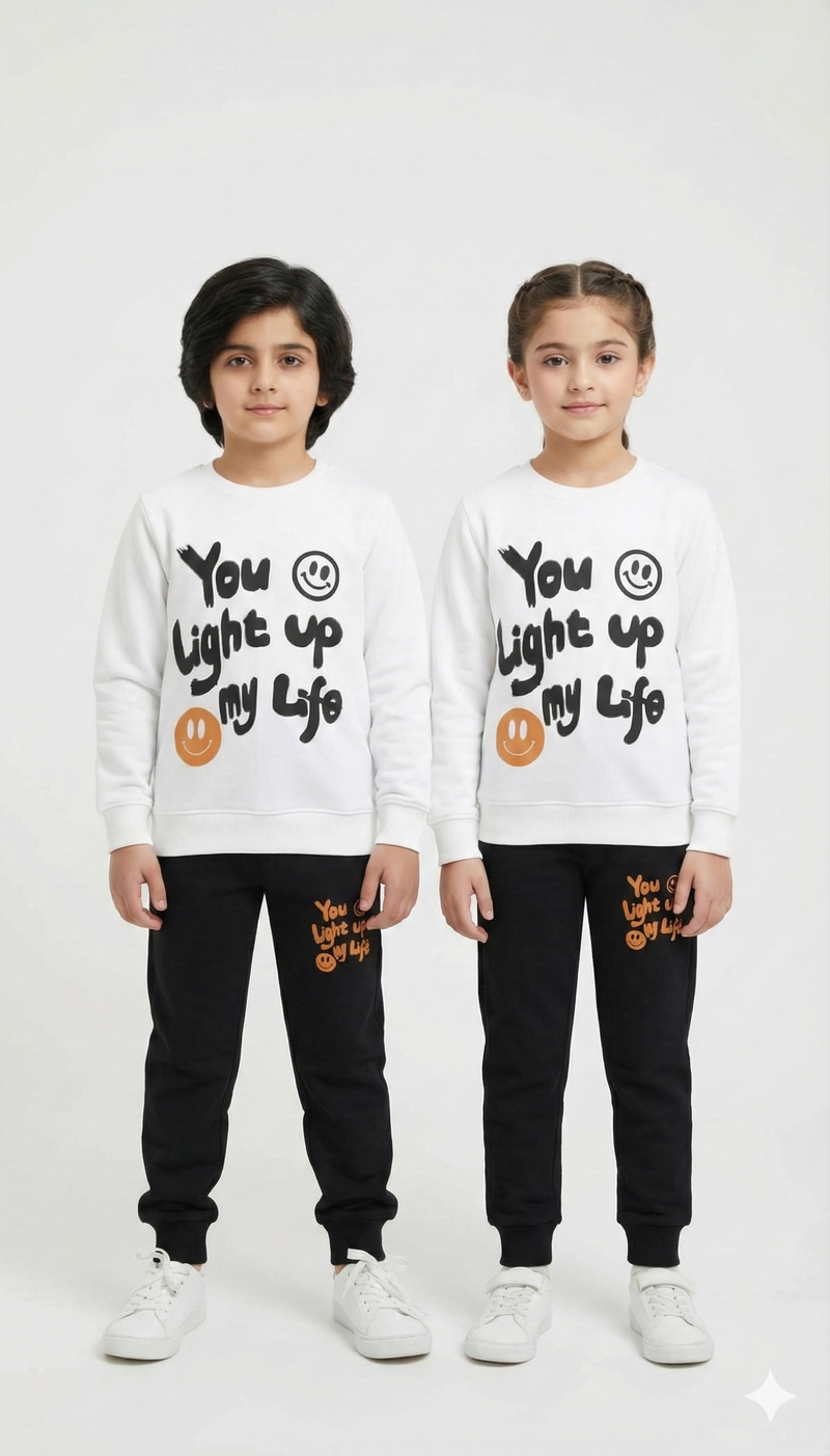 Smiley Glow White Fleece Sweatshirt & Trouser