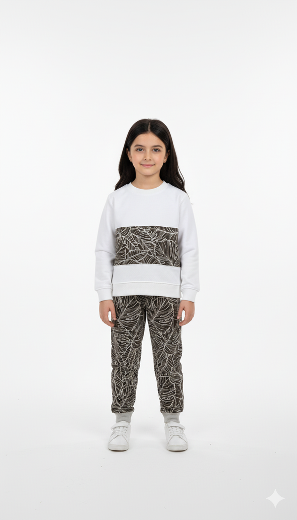 Botanical Leaf Print Fleece Sweatshirt & Trouser