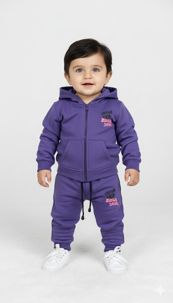 Urban Trip Fleece Purple Zip Up Fleece Hoodie & Trouser