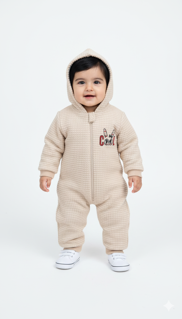 Bunny Cool Soft Beige Waffle Knit Fur Romper