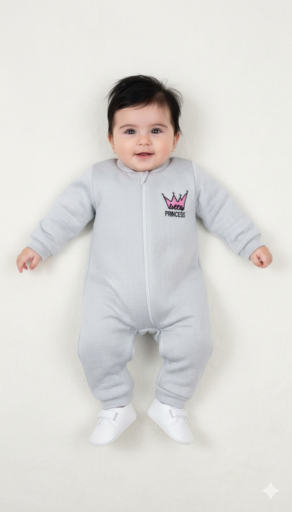 Little Princess Geometric Light Grey Fur Romper