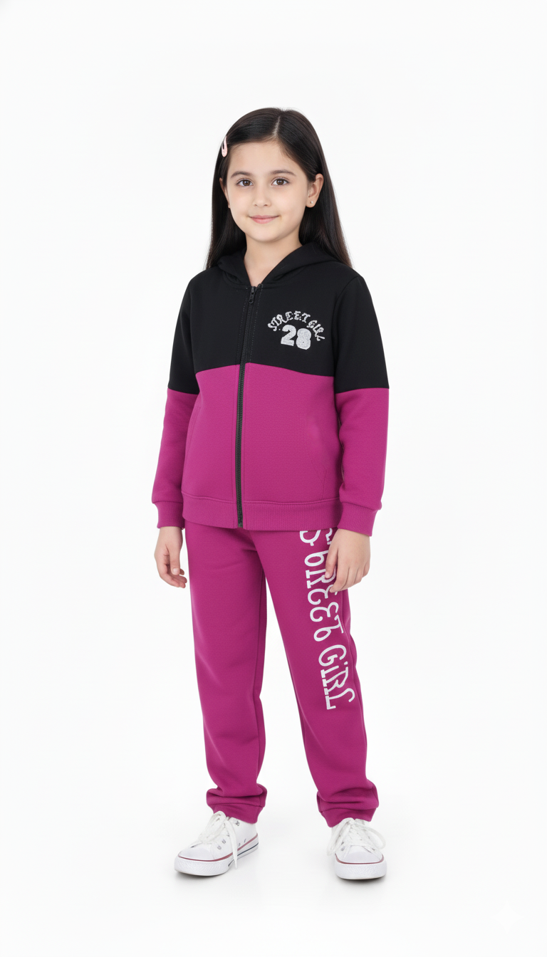 Street Girl Purple/ Black Panel Fleece Tracksuit