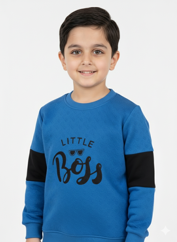 Little Boss Embossed Lose Fit Blue Sweatshirt