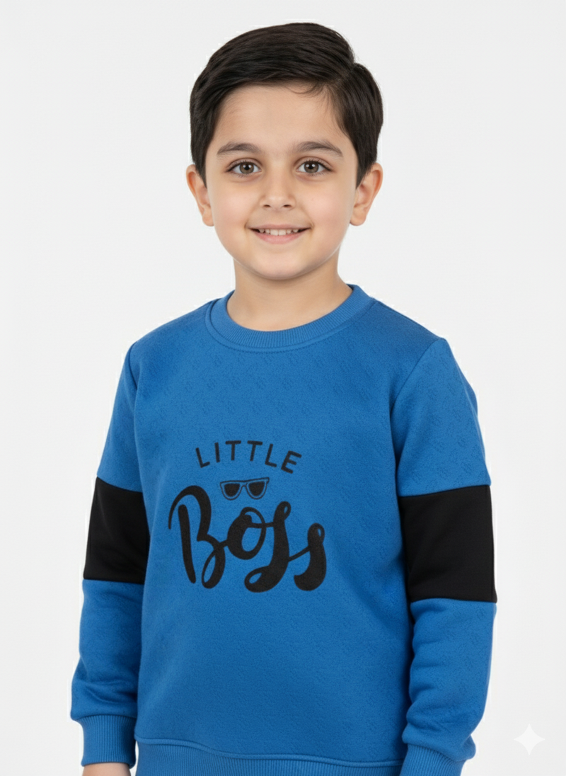 Little Boss Embossed Lose Fit Blue Sweatshirt