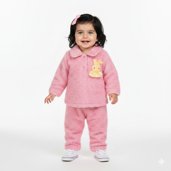 Plush Herringbone Bunny Logo Fleece Pink Infant Pair