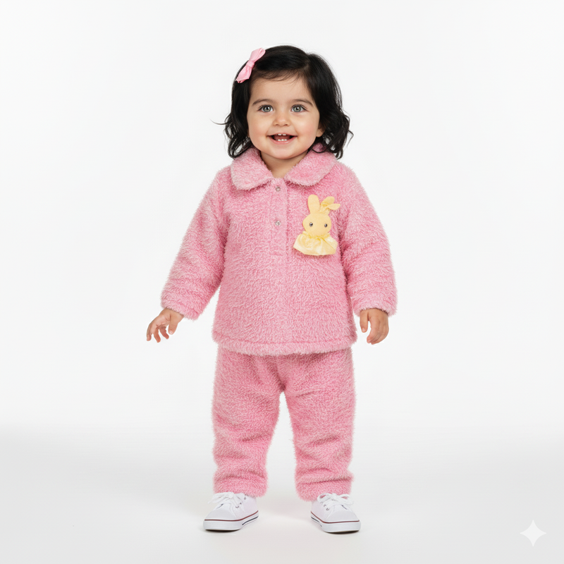 Plush Herringbone Bunny Logo Fleece Pink Infant Pair