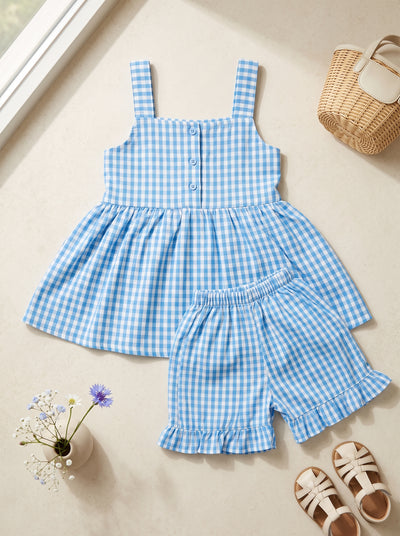 Blue & White Gingham Check Frock & Short