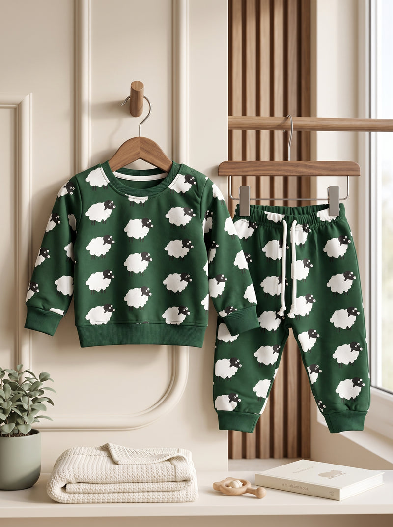 Forest Sheep Printed Fleece Sweatshirt & Trouser Infant