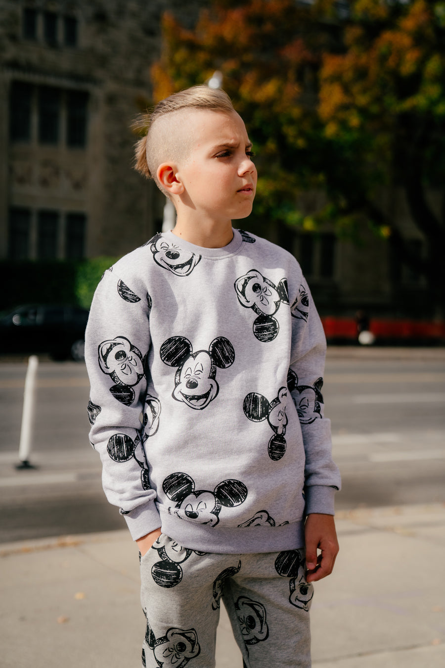 Mickey All Over Grey Fleece Sweatshirt & Trouser