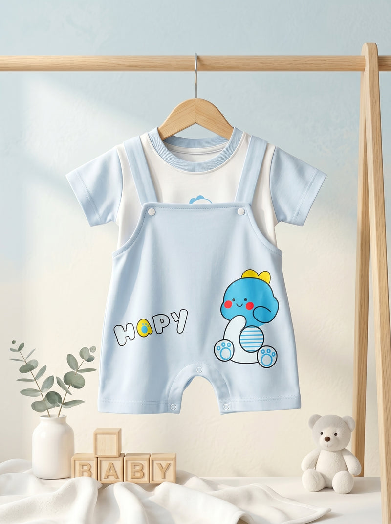 Happy Dino Interlock Dungaree Romper