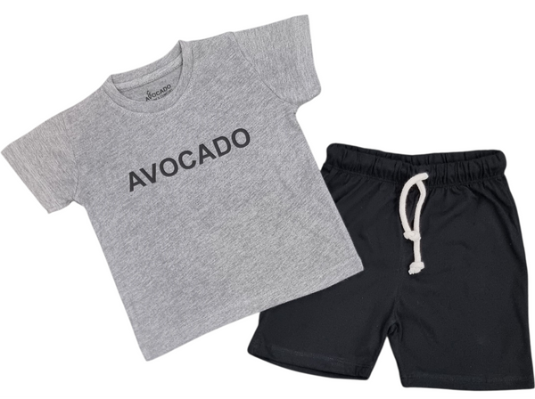 Grey With Black Avocado Tee & Black Cotton Short