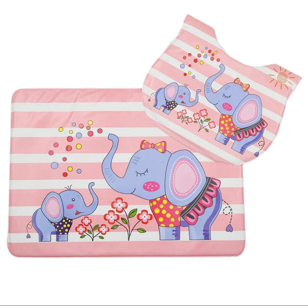 Elephant Rose House Feeding Bibs & Feeding Mat