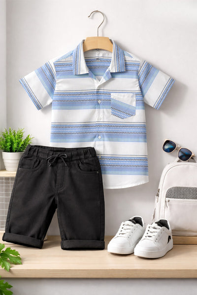 Aztec Stripe Shirt & Black Jeans Short