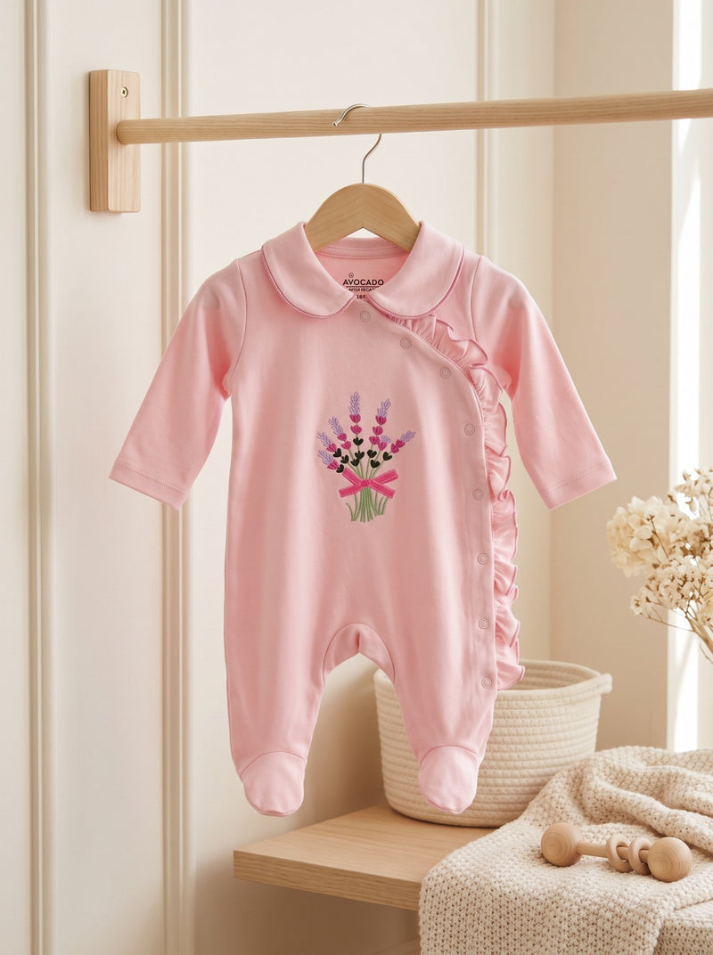Lavender Bloom Ruffle Baby Pink Romper
