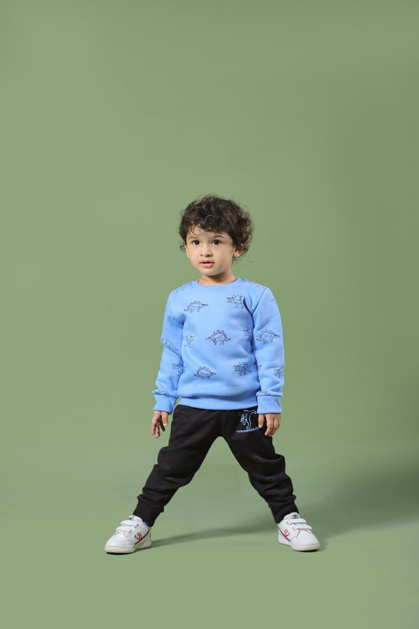 Tyrannosaurus Dino Print Sky Fleece Sweatshirt & Trouser