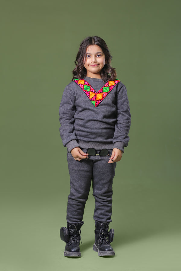 Ethnic Embroidered Fleece Sweatshirt & Trouser