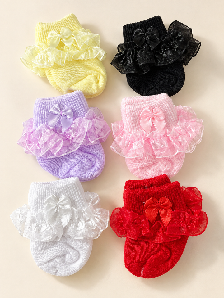 Pretty Bow Ruffle Baby 6 Pair Socks