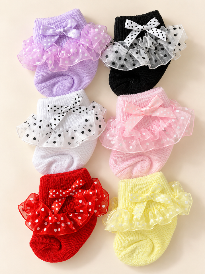 Polka Dot Bow Baby 6 Pair Socks